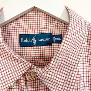 Ralph Lauren Mens XXL 2XL Cotton Button Up Shirt Long Sleeve Pink Green Check